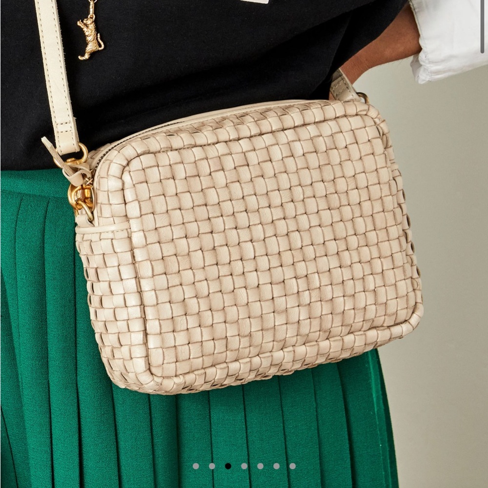 Clare V Cream Woven Crossbody Bag